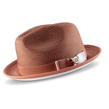 Montique Charleston White Bottom Polybraid Straw Fedora in Cognac / White #color_ Cognac / White