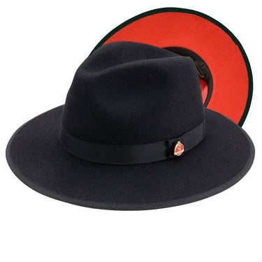 Montique Imperial Wide Brim Wool Red Bottom Fedora in Black Red #color_ Black Red