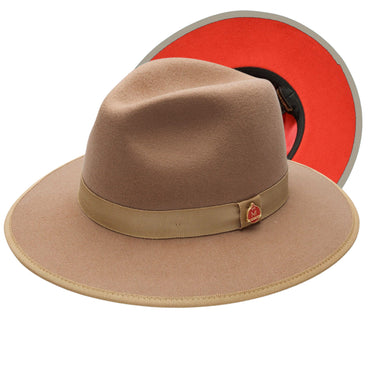 Montique Imperial Wide Brim Wool Red Bottom Fedora in Tan Red #color_ Tan Red