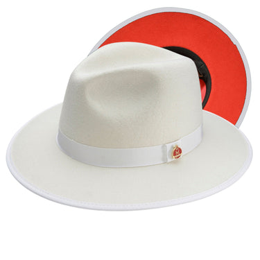 Montique Imperial Wide Brim Wool Red Bottom Fedora in White Red #color_ White Red