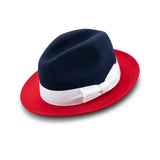 Montique Trilogy Pinch Front Wool Fedora in Navy Red #color_ Navy Red