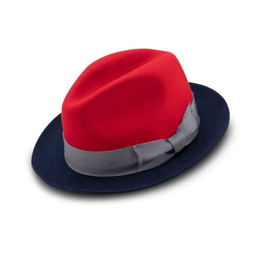 Montique Trilogy Pinch Front Wool Fedora in Red Navy #color_ Red Navy