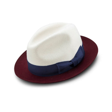 Montique Trilogy Pinch Front Wool Fedora in White Burgundy #color_ White Burgundy