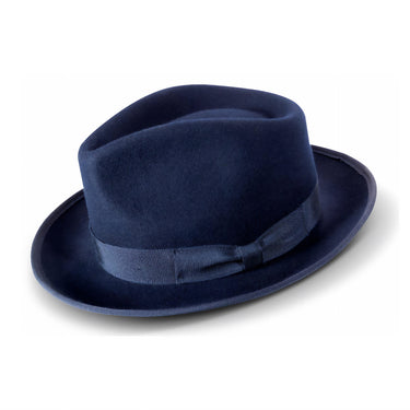 Montique Cityline Pinch Front Wool Fedora in Navy Blue #color_ Navy Blue