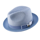 Montique Landon Two-Toned Polybraid Straw Fedora in Chambray #color_ Chambray