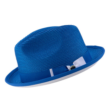 Montique Charleston White Bottom Polybraid Straw Fedora in Cobalt / White #color_ Cobalt / White