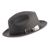 Montique Charleston White Bottom Polybraid Straw Fedora in Grey / White #color_ Grey / White