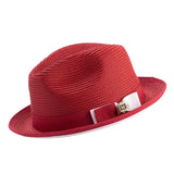 Montique Charleston White Bottom Polybraid Straw Fedora in Red / White #color_ Red / White