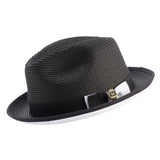 Montique Charleston White Bottom Polybraid Straw Fedora in Black / White #color_ Black / White