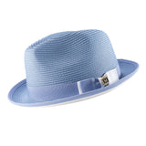 Montique Charleston White Bottom Polybraid Straw Fedora in Chambray / White #color_ Chambray / White