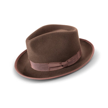 Montique Kingmaker Pinch Front Wool Fedora in Brown #color_ Brown