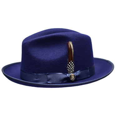 Bruno Capelo Hi Boi High Crown Wool Fedora in Navy #color_ Navy