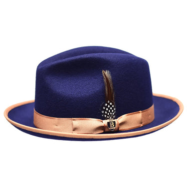 Bruno Capelo Hi Boi High Crown Wool Fedora in Navy Blue Camel #color_ Navy Blue Camel