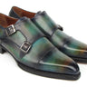 Paul Parkman Men's Cap Toe Double Monkstrap Shoes Green & Blue Patina in #color_