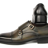 Paul Parkman Men's Goodyear Welted Double Monkstrap Shoes Green in #color_