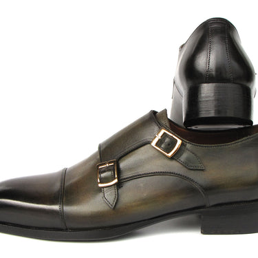 Paul Parkman Men's Goodyear Welted Double Monkstrap Shoes Green in #color_