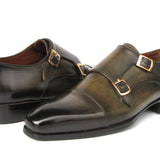 Paul Parkman Men's Goodyear Welted Double Monkstrap Shoes Green in #color_