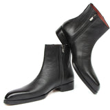 Paul Parkman Men's Black Floater Leather Side Zipper Boots in #color_