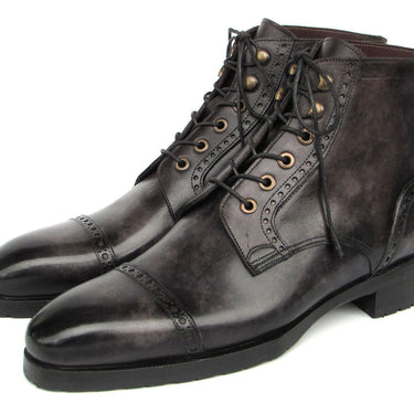 Paul Parkman Men's Gray & Black Hand-Painted Cap Toe Boots in #color_