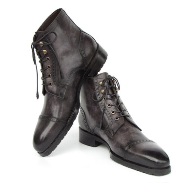 Paul Parkman Men's Gray & Black Hand-Painted Cap Toe Boots in #color_