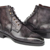 Paul Parkman Men's Gray & Black Hand-Painted Cap Toe Boots in #color_