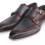 Paul Parkman Men's Smart Casual Monkstraps Blue & Bordeaux Patina in #color_