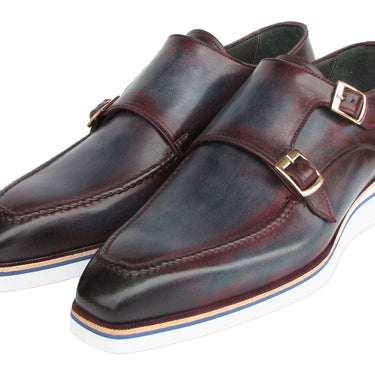 Paul Parkman Men's Smart Casual Monkstraps Blue & Bordeaux Patina in #color_