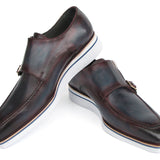 Paul Parkman Men's Smart Casual Monkstraps Blue & Bordeaux Patina in #color_