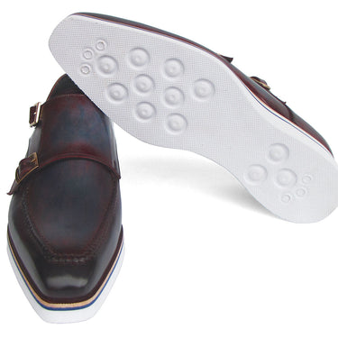 Paul Parkman Men's Smart Casual Monkstraps Blue & Bordeaux Patina in #color_