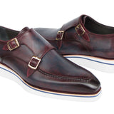 Paul Parkman Men's Smart Casual Monkstraps Blue & Bordeaux Patina in #color_