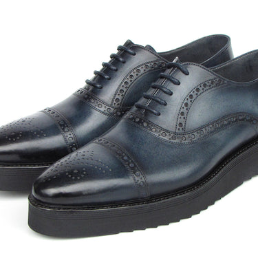 Paul Parkman Men's Smart Casual Cap Toe Oxford Shoes Navy Leather in #color_