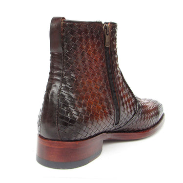 Paul Parkman Brown Burnished Woven Leather Zipper Boots in #color_