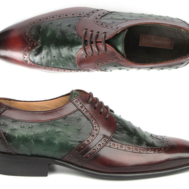 Paul Parkman Men's Green Ostrich & Brown Leather Derby Shoes in #color_