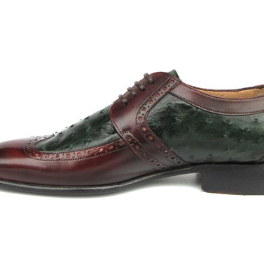 Paul Parkman Men's Green Ostrich & Brown Leather Derby Shoes in #color_