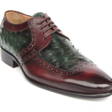 Paul Parkman Men's Green Ostrich & Brown Leather Derby Shoes in #color_