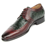 Paul Parkman Men's Green Ostrich & Brown Leather Derby Shoes in #color_