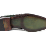 Paul Parkman Men's Green Ostrich & Brown Leather Derby Shoes in #color_