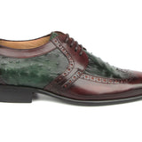 Paul Parkman Men's Green Ostrich & Brown Leather Derby Shoes in #color_