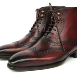 Paul Parkman Men's Bordeaux Burnished Leather Goodyear Welted Wingtip Boots in #color_