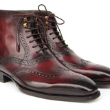 Paul Parkman Men's Bordeaux Burnished Leather Goodyear Welted Wingtip Boots in #color_