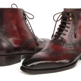 Paul Parkman Men's Bordeaux Burnished Leather Goodyear Welted Wingtip Boots in #color_