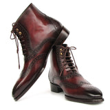 Paul Parkman Men's Bordeaux Burnished Leather Goodyear Welted Wingtip Boots in #color_