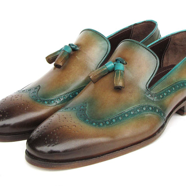 Paul Parkman Men's Tassel Loafers Olive & Green Patina in #color_