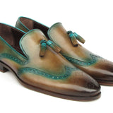 Paul Parkman Men's Tassel Loafers Olive & Green Patina in #color_