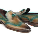 Paul Parkman Men's Tassel Loafers Olive & Green Patina in #color_