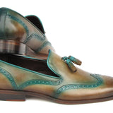 Paul Parkman Men's Tassel Loafers Olive & Green Patina in #color_