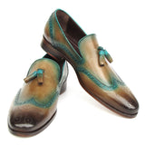 Paul Parkman Men's Tassel Loafers Olive & Green Patina in #color_