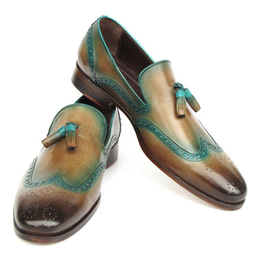 Paul Parkman Men's Tassel Loafers Olive & Green Patina in #color_