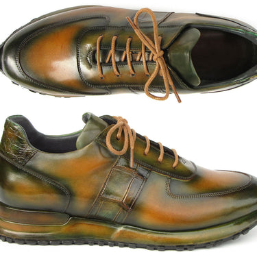 Paul Parkman Men's Olive Green Hand-Painted Sneakers in #color_