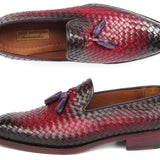 Paul Parkman Men's Woven Leather Tassel Loafers Burgundy in #color_